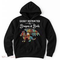Easily Distracted By Dragons And Books Nerds Book Reader Hoodie thumb 0