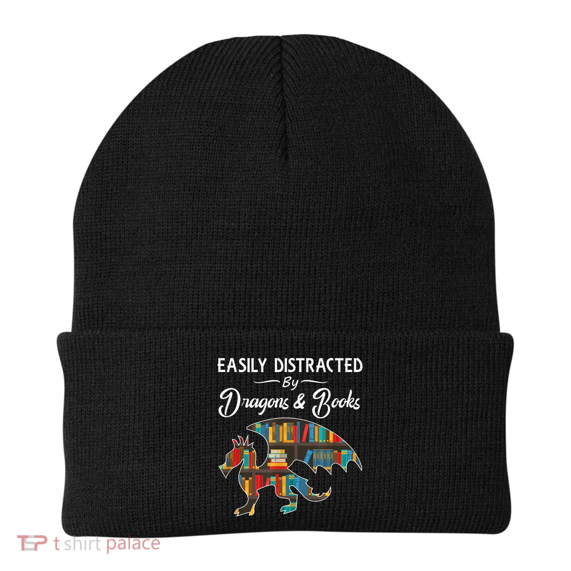 Easily Distracted By Dragons And Books Nerds Book Reader Beanie