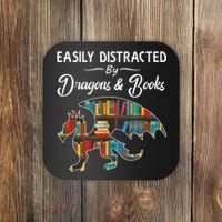 Easily Distracted By Dragons And Books Nerds Book Reader Coaster thumb 0