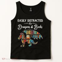 Easily Distracted By Dragons And Books Nerds Book Reader Tank Top thumb 2
