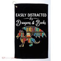 Easily Distracted By Dragons And Books Nerds Book Reader Golf Towel thumb 0