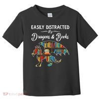 Easily Distracted By Dragons And Books Nerds Book Reader Toddler T-Shirt thumb 0