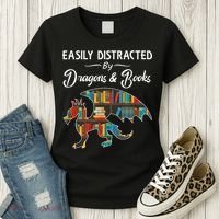 Easily Distracted By Dragons And Books Nerds Book Reader Women's T-Shirt thumb 3