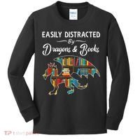 Easily Distracted By Dragons And Books Nerds Book Reader Kids Long Sleeve Shirt thumb 0