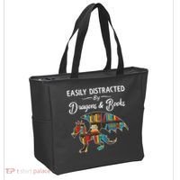 Easily Distracted By Dragons And Books Nerds Book Reader Tote Bag thumb 2