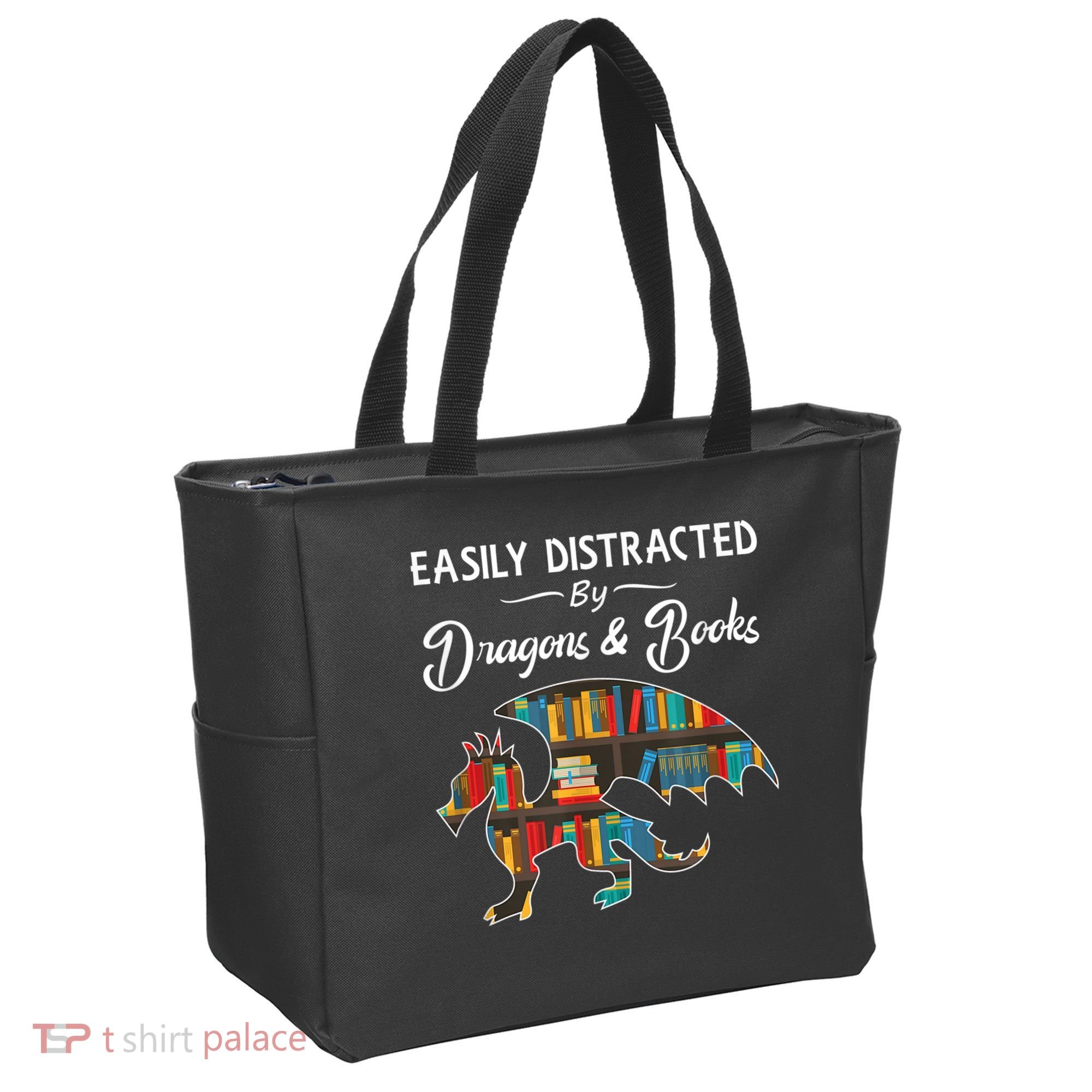Easily Distracted By Dragons And Books Nerds Book Reader Tote Bag