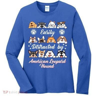 Easily Distracted By American Leopard Hound Leopard Cur Cute Gift Women's Long Sleeve Shirt