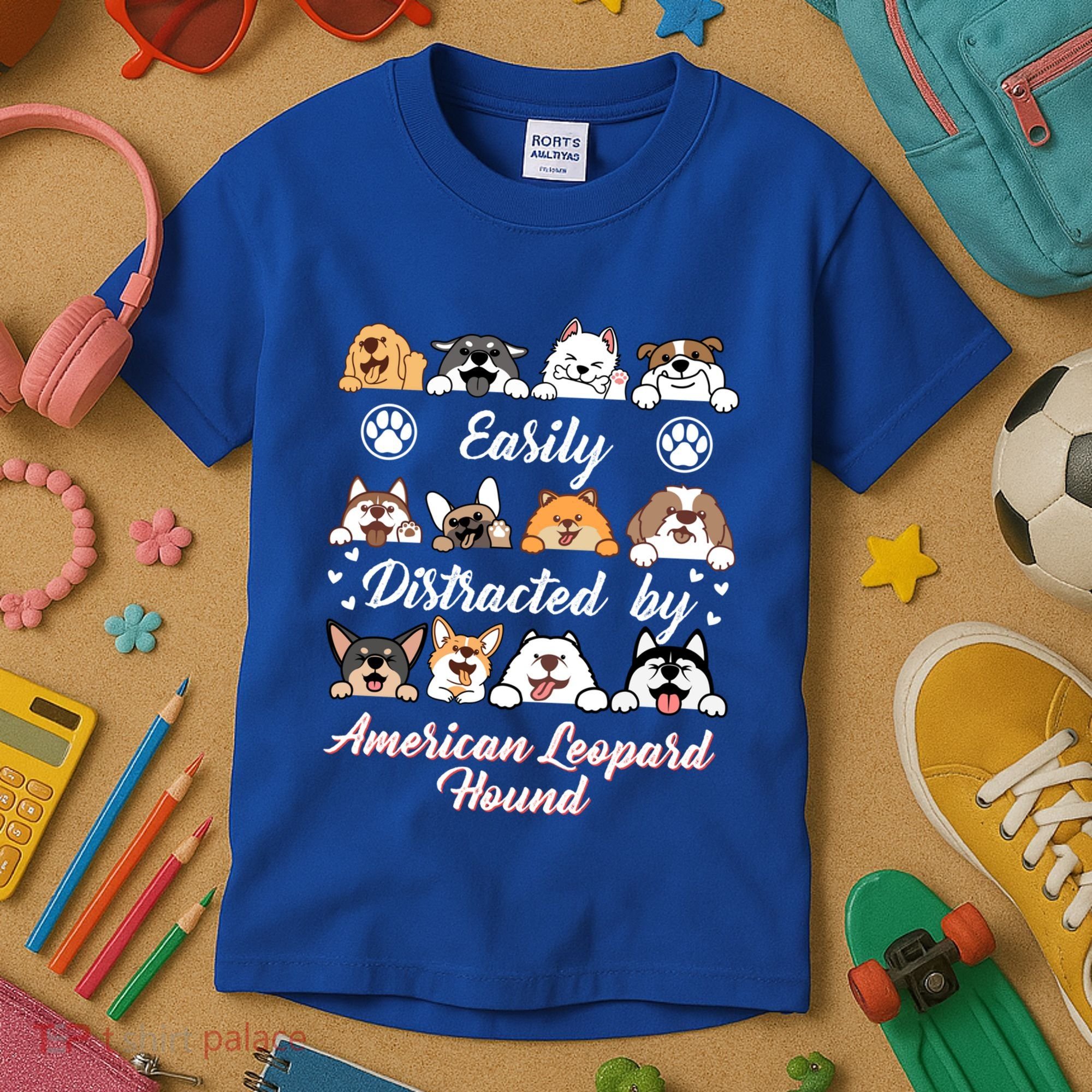 Easily Distracted By American Leopard Hound Leopard Cur Cute Gift Kids T-Shirt