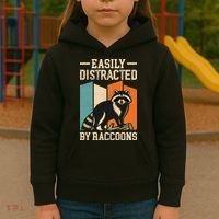 Easily Distracted by Raccoons Funny Animal Lover Gift Kids Hoodie thumb 3