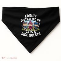 Easily Distracted By Cats Side Quests Gamer Rpg Cats Knight USA-Made Doggie Bandana thumb 0