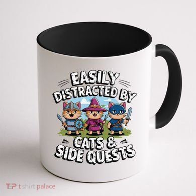 Easily Distracted By Cats Side Quests Gamer Rpg Cats Knight Coffee Mug back