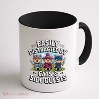 Easily Distracted By Cats Side Quests Gamer Rpg Cats Knight Coffee Mug thumb 1