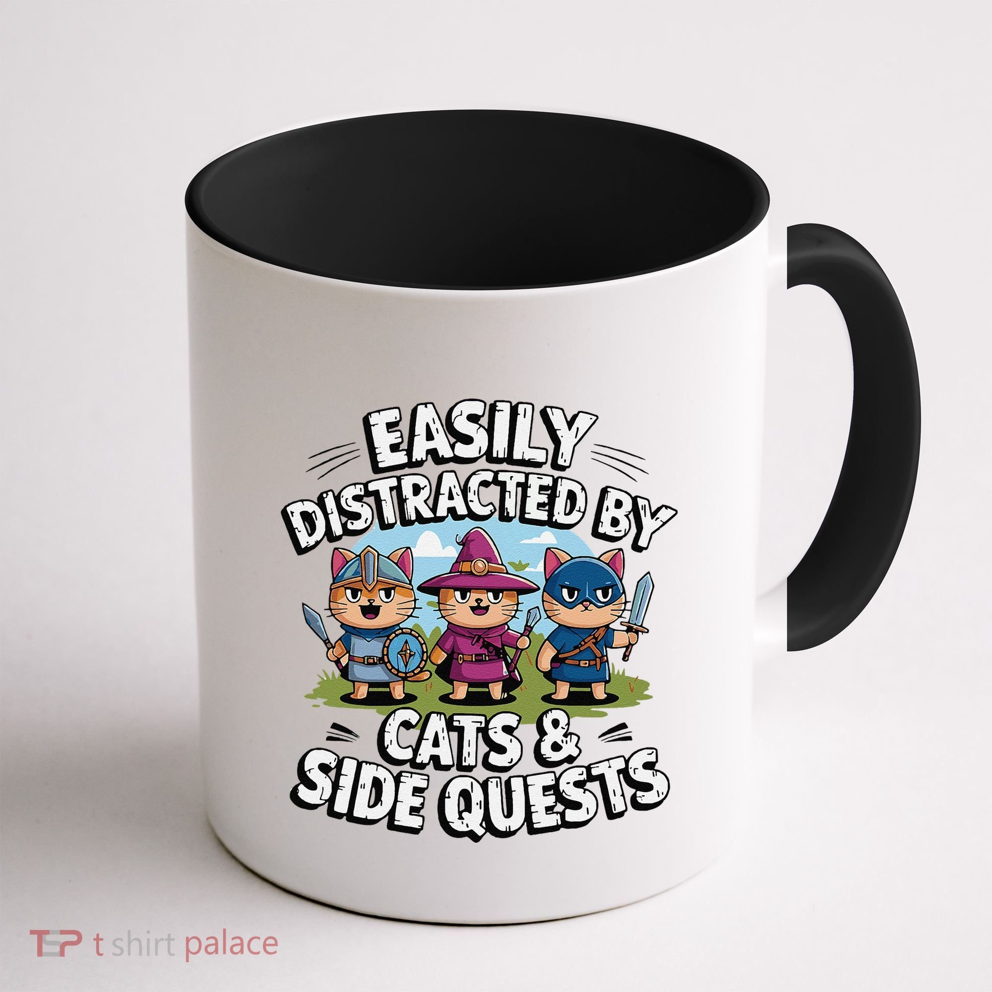 Easily Distracted By Cats Side Quests Gamer Rpg Cats Knight Coffee Mug