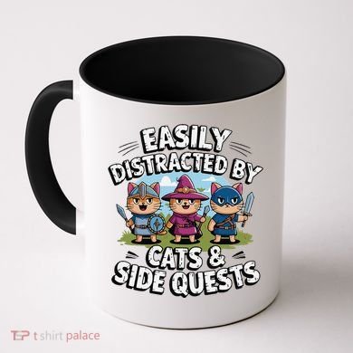 Easily Distracted By Cats Side Quests Gamer Rpg Cats Knight Coffee Mug