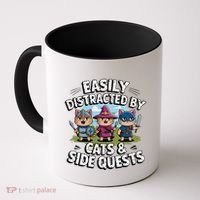 Easily Distracted By Cats Side Quests Gamer Rpg Cats Knight Coffee Mug thumb 0