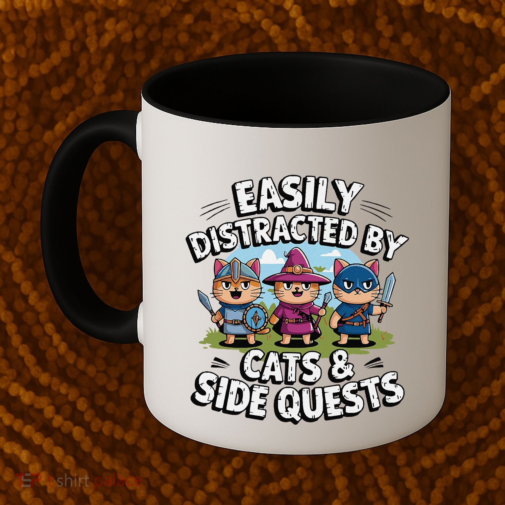 Easily Distracted By Cats Side Quests Gamer Rpg Cats Knight Coffee Mug