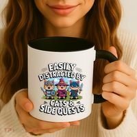 Easily Distracted By Cats Side Quests Gamer Rpg Cats Knight Coffee Mug thumb 3