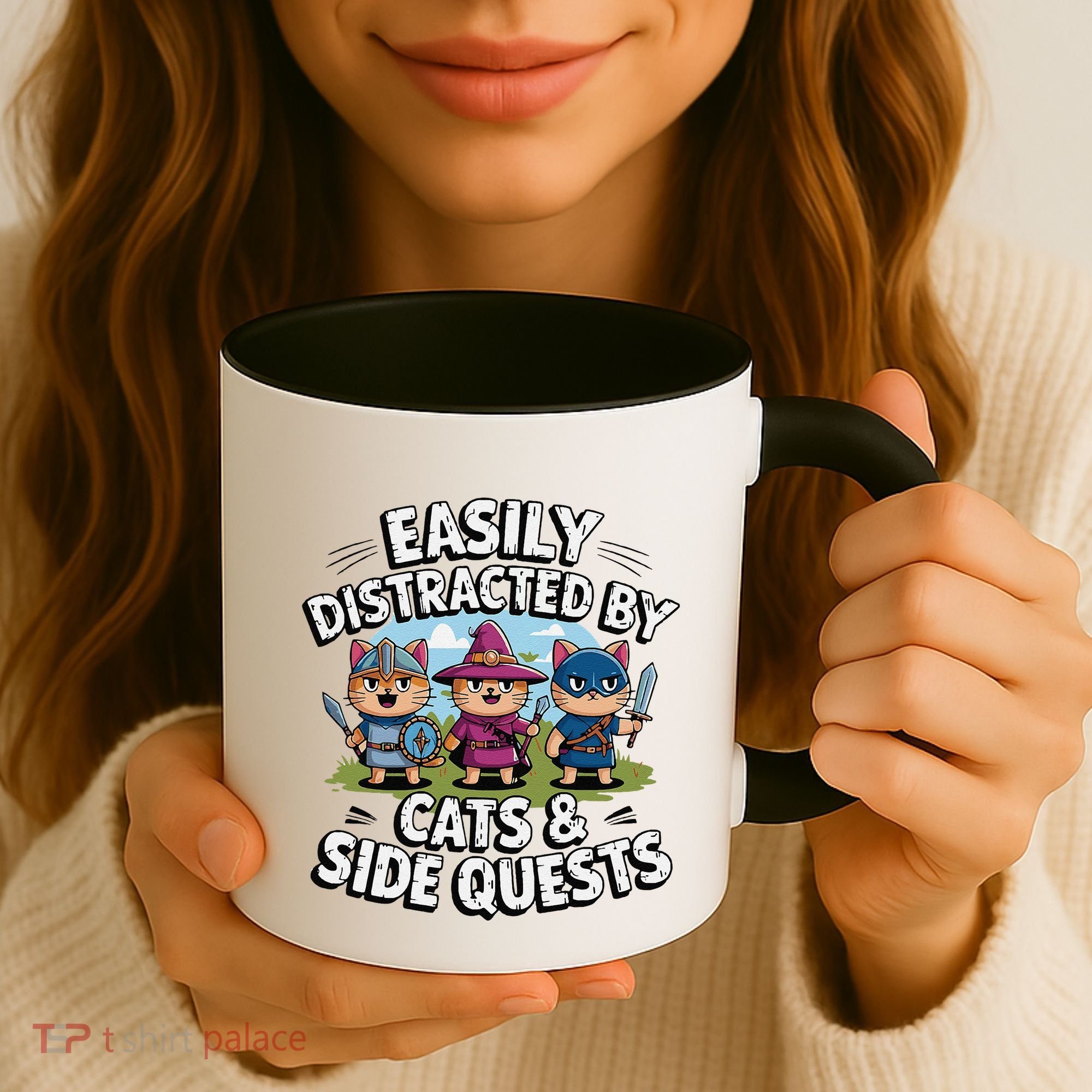 Easily Distracted By Cats Side Quests Gamer Rpg Cats Knight Coffee Mug