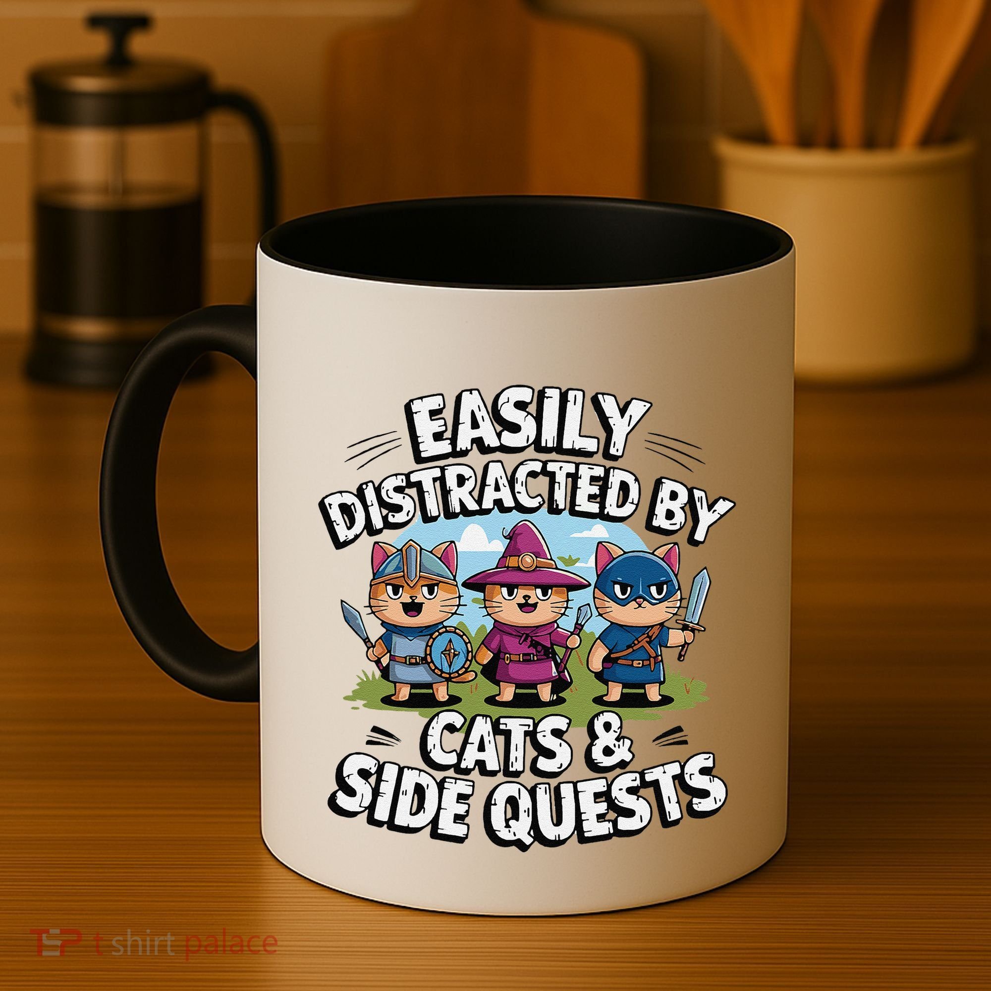 Easily Distracted By Cats Side Quests Gamer Rpg Cats Knight Coffee Mug