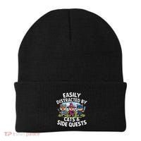 Easily Distracted By Cats Side Quests Gamer Rpg Cats Knight Beanie thumb 0
