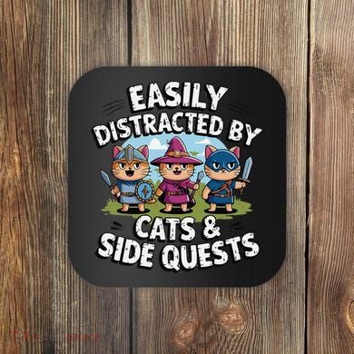 Easily Distracted By Cats Side Quests Gamer Rpg Cats Knight Coaster