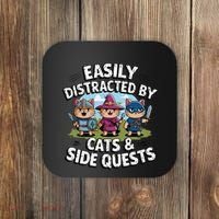 Easily Distracted By Cats Side Quests Gamer Rpg Cats Knight Coaster thumb 0