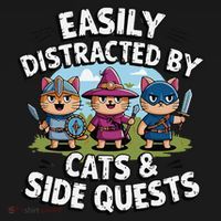 Easily Distracted By Cats Side Quests Gamer Rpg Cats Knight Women's Hoodie thumb 2