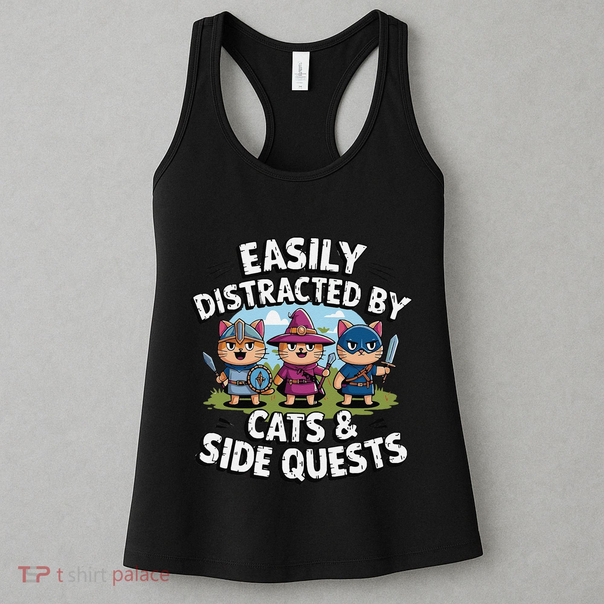 Easily Distracted By Cats Side Quests Gamer Rpg Cats Knight Women's Tank Top