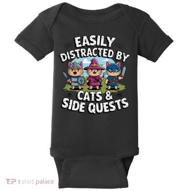 Easily Distracted By Cats Side Quests Gamer Rpg Cats Knight Baby Bodysuit