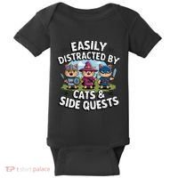 Easily Distracted By Cats Side Quests Gamer Rpg Cats Knight Baby Bodysuit thumb 0