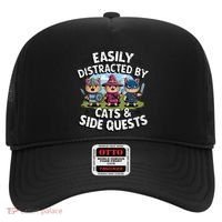 Easily Distracted By Cats Side Quests Gamer Rpg Cats Knight Hat thumb 0