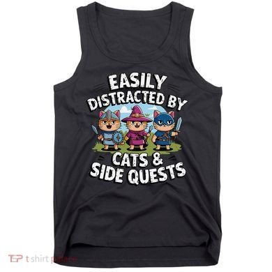 Easily Distracted By Cats Side Quests Gamer Rpg Cats Knight Tank Top