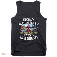 Easily Distracted By Cats Side Quests Gamer Rpg Cats Knight Tank Top thumb 0