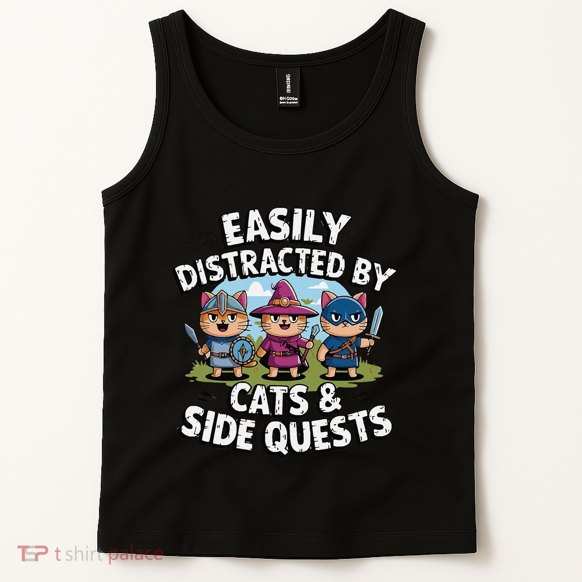Easily Distracted By Cats Side Quests Gamer Rpg Cats Knight Tank Top