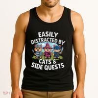 Easily Distracted By Cats Side Quests Gamer Rpg Cats Knight Tank Top thumb 3