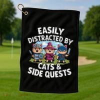 Easily Distracted By Cats Side Quests Gamer Rpg Cats Knight Golf Towel thumb 1
