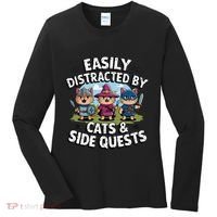 Easily Distracted By Cats Side Quests Gamer Rpg Cats Knight Women's Long Sleeve Shirt thumb 0