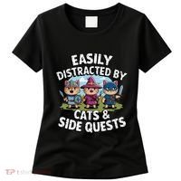 Easily Distracted By Cats Side Quests Gamer Rpg Cats Knight Women's T-Shirt thumb 0