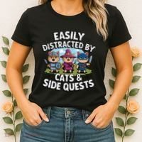 Easily Distracted By Cats Side Quests Gamer Rpg Cats Knight Women's T-Shirt thumb 2