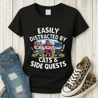 Easily Distracted By Cats Side Quests Gamer Rpg Cats Knight Women's T-Shirt thumb 3