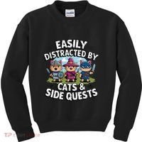Easily Distracted By Cats Side Quests Gamer Rpg Cats Knight Kids Sweatshirt thumb 0