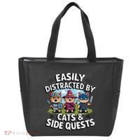 Easily Distracted By Cats Side Quests Gamer Rpg Cats Knight Tote Bag thumb 0