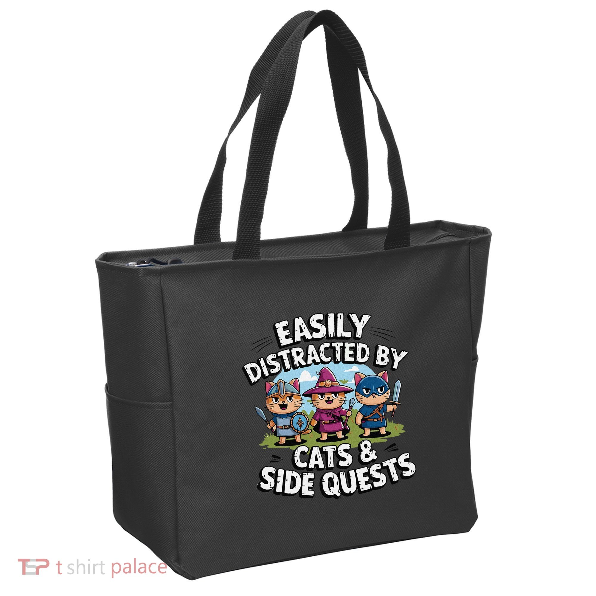 Easily Distracted By Cats Side Quests Gamer Rpg Cats Knight Tote Bag
