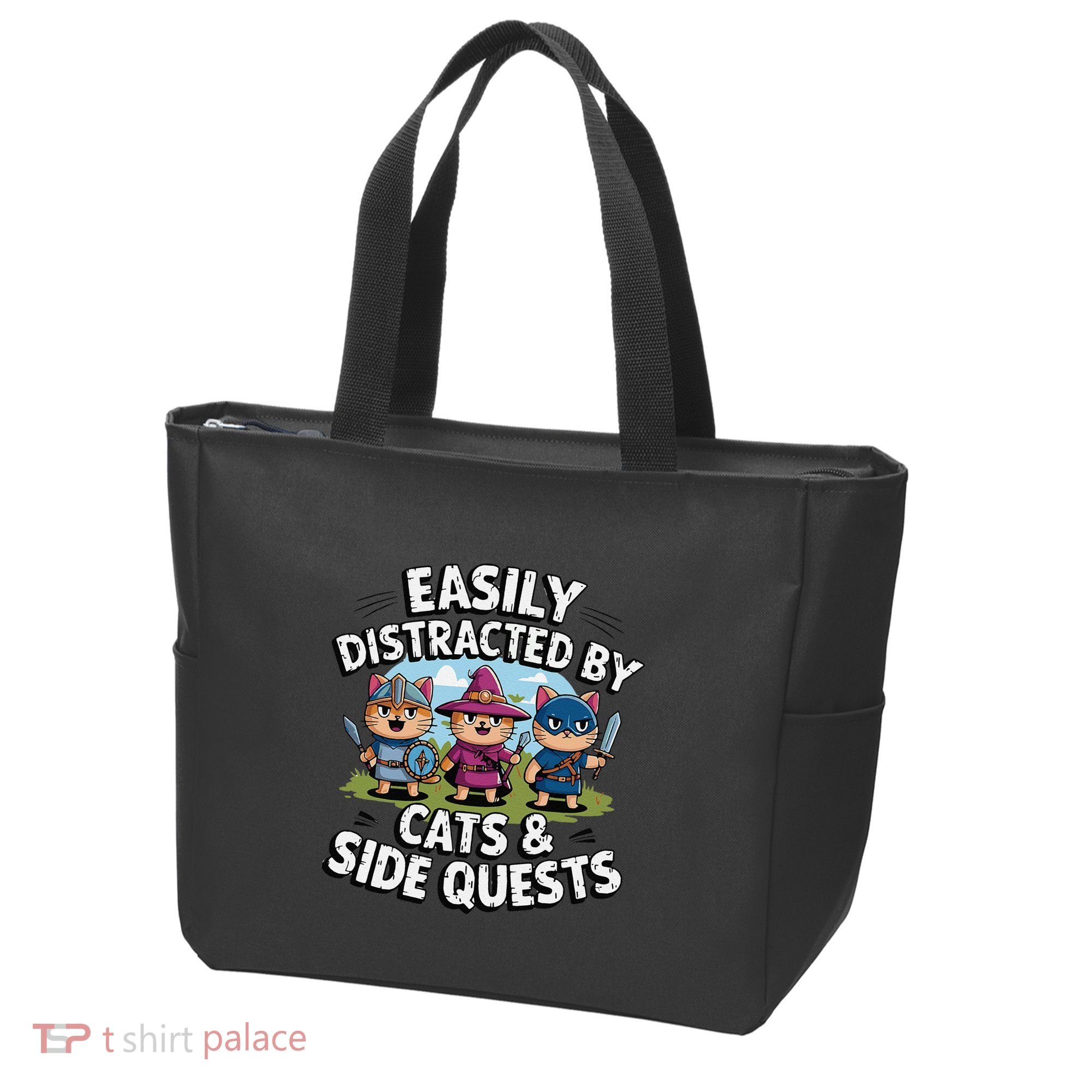 Easily Distracted By Cats Side Quests Gamer Rpg Cats Knight Tote Bag