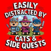 Easily Distracted By Cats Side Quests Gamer Rpg Cats Knight Santa Hat thumb 1