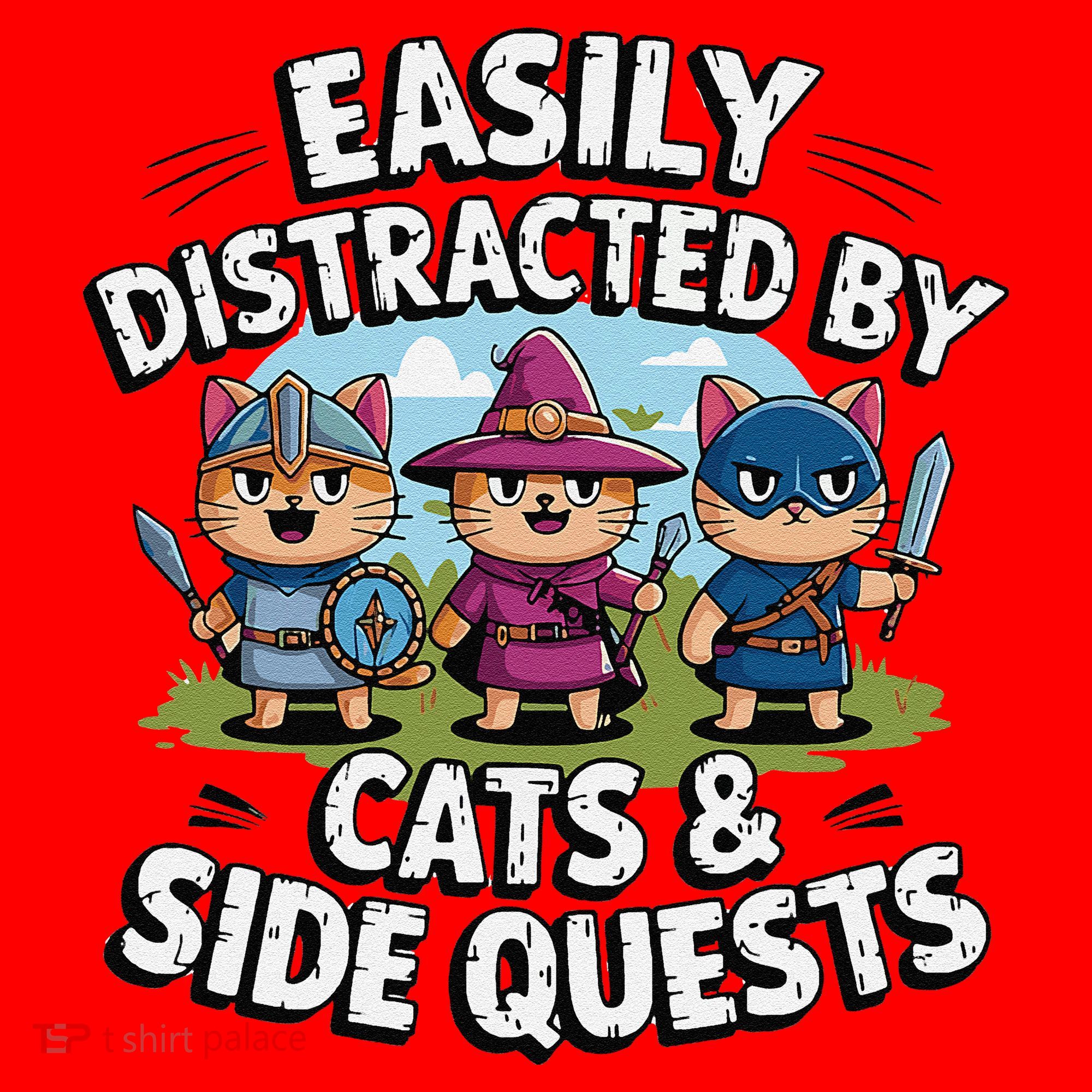 Easily Distracted By Cats Side Quests Gamer Rpg Cats Knight Santa Hat