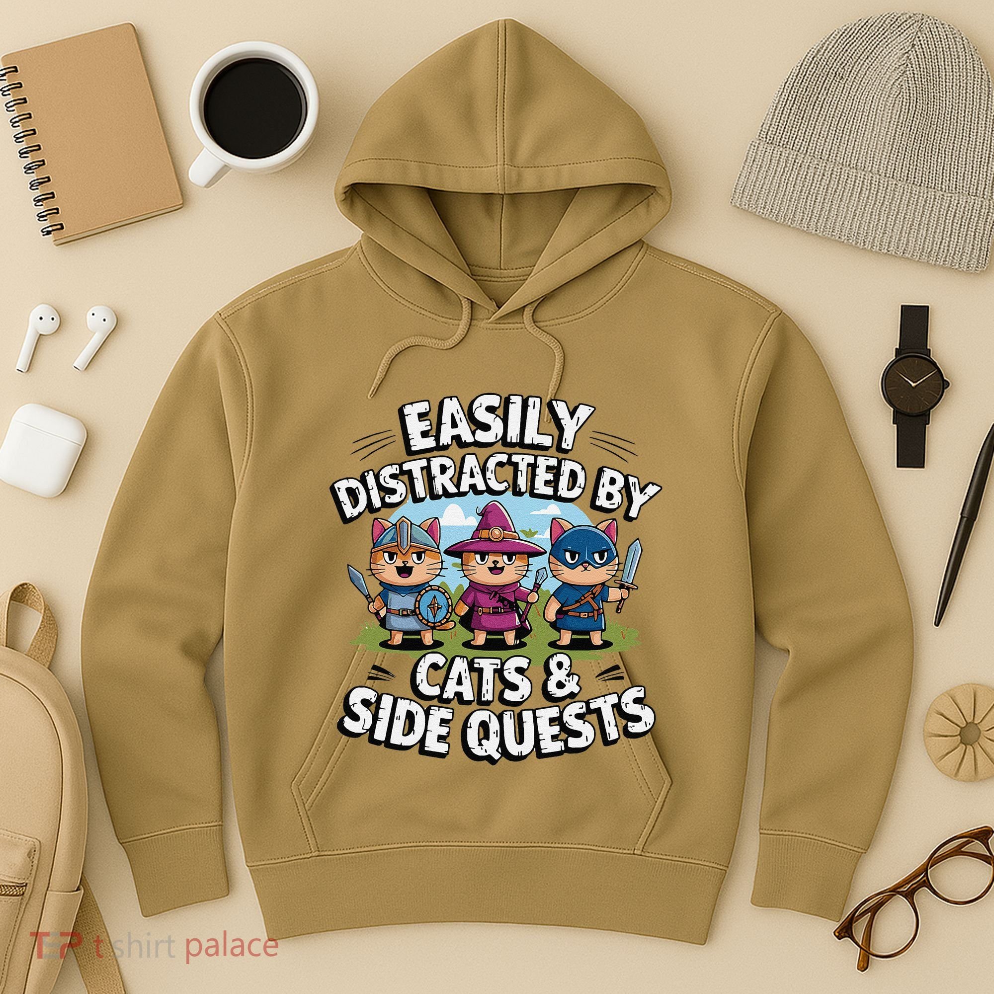 Easily Distracted By Cats Side Quests Gamer Rpg Cats Knight Hoodie