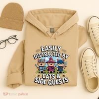 Easily Distracted By Cats Side Quests Gamer Rpg Cats Knight Hoodie thumb 4