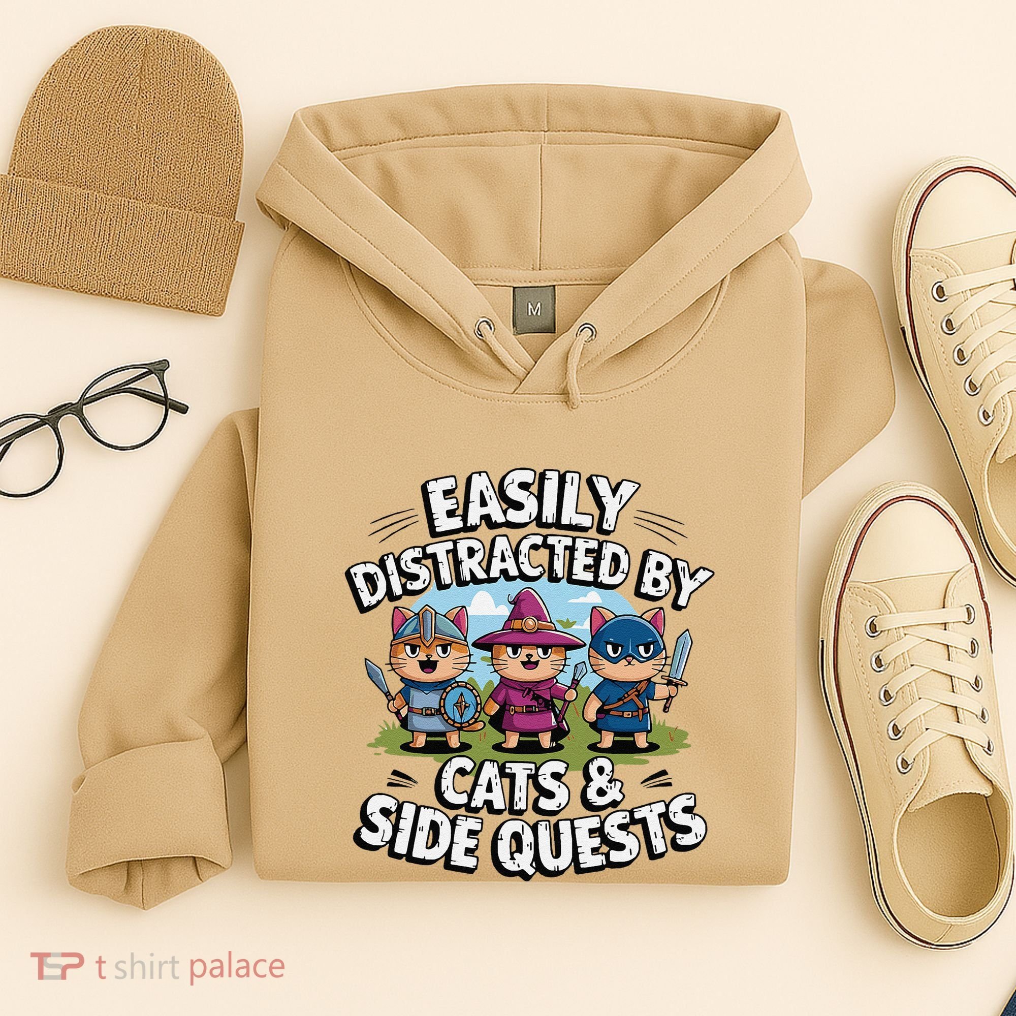 Easily Distracted By Cats Side Quests Gamer Rpg Cats Knight Hoodie