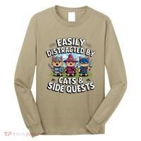 Easily Distracted By Cats Side Quests Gamer Rpg Cats Knight Long Sleeve Shirt thumb 0
